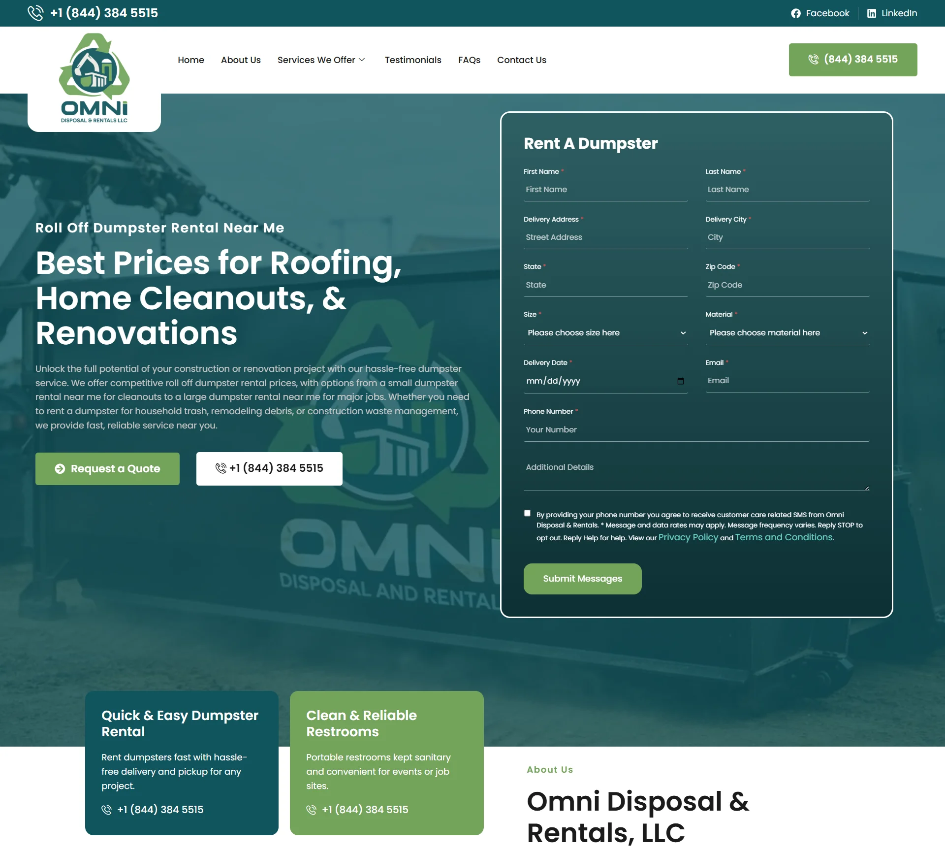 Omni Disposal & Rentals live corporate website homepage
