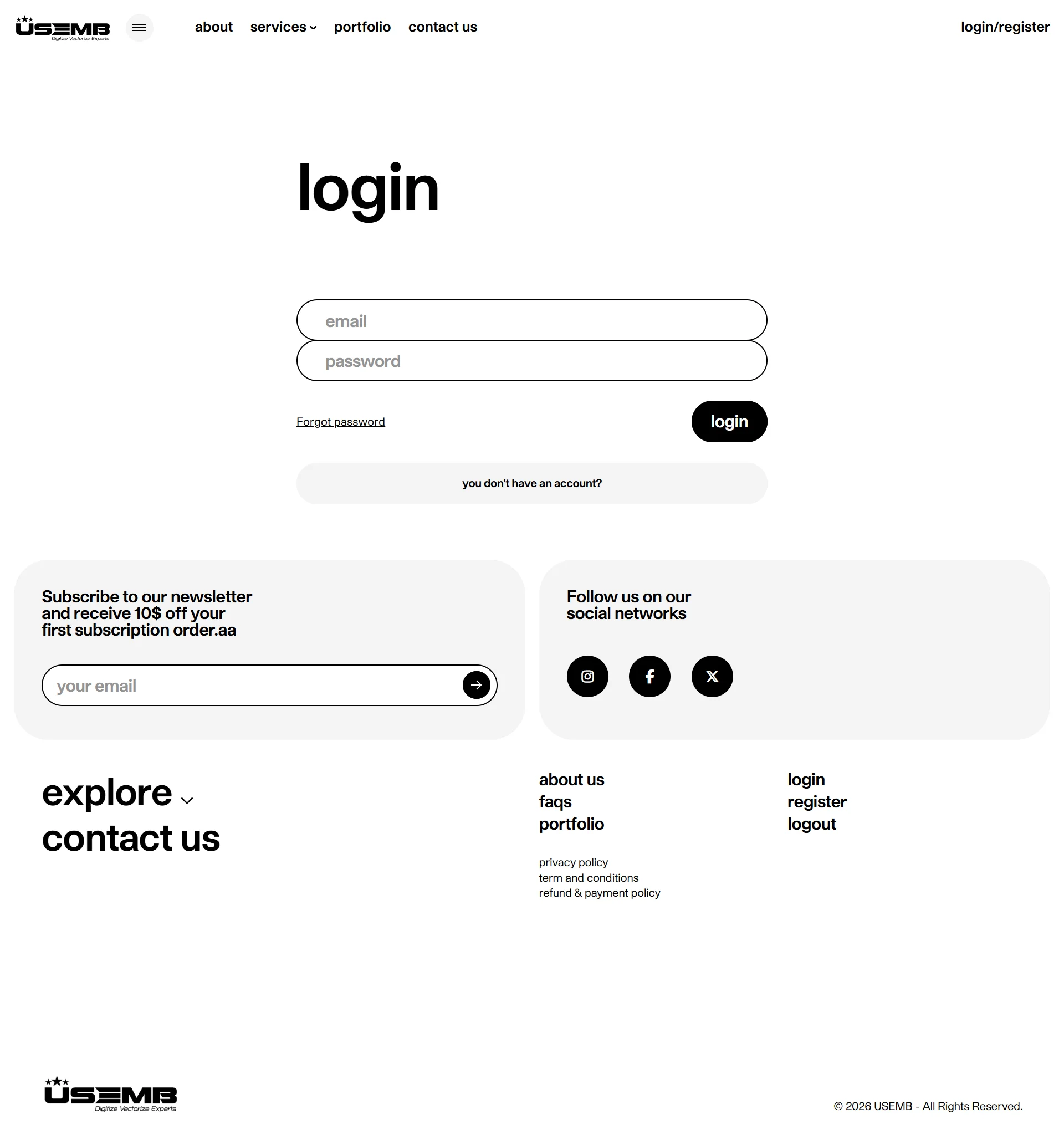 USEMB customer and admin authentication portal interface